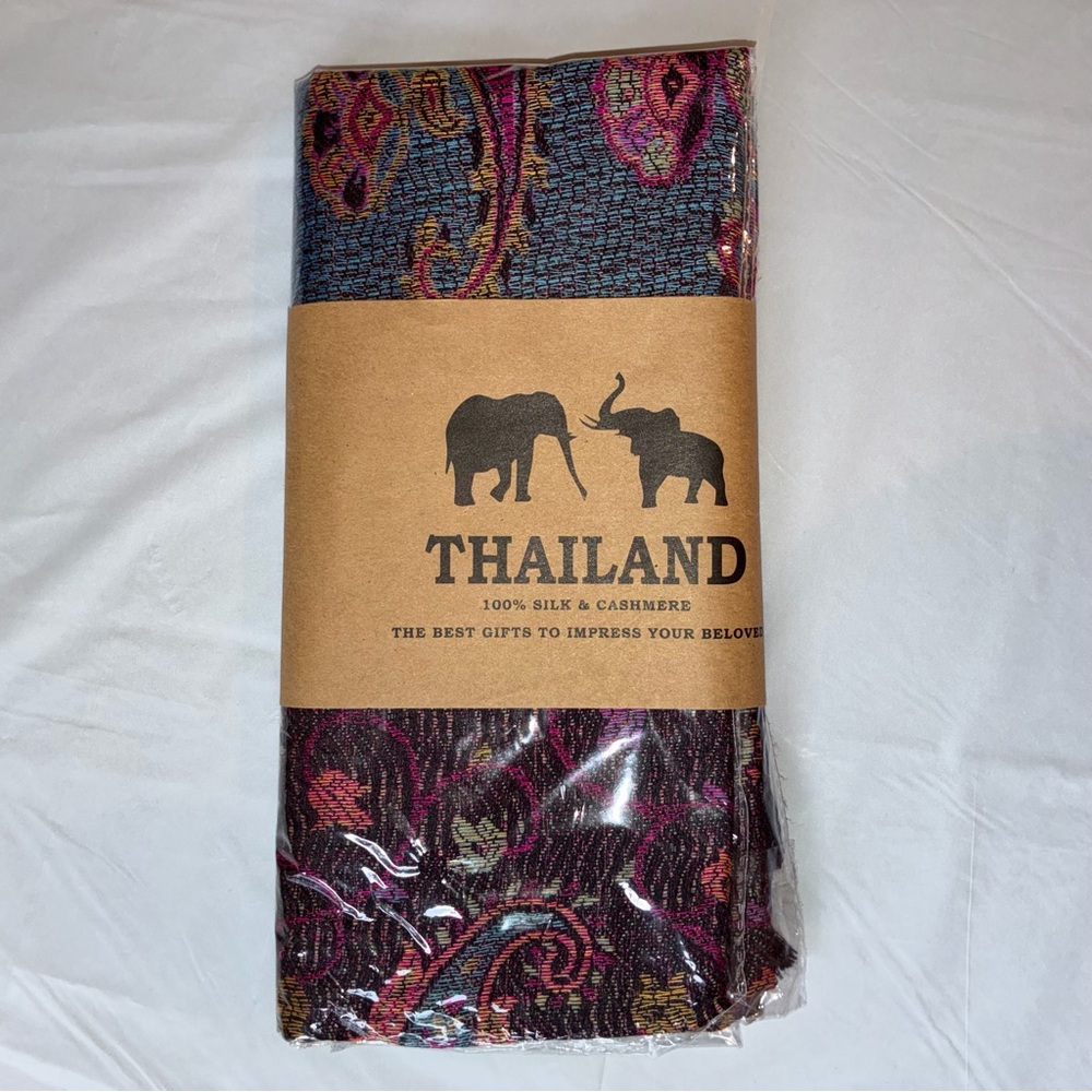 THAILAND pashmina Multicolor Paisley Cashmere Scarf - Teal, Pink, Gold